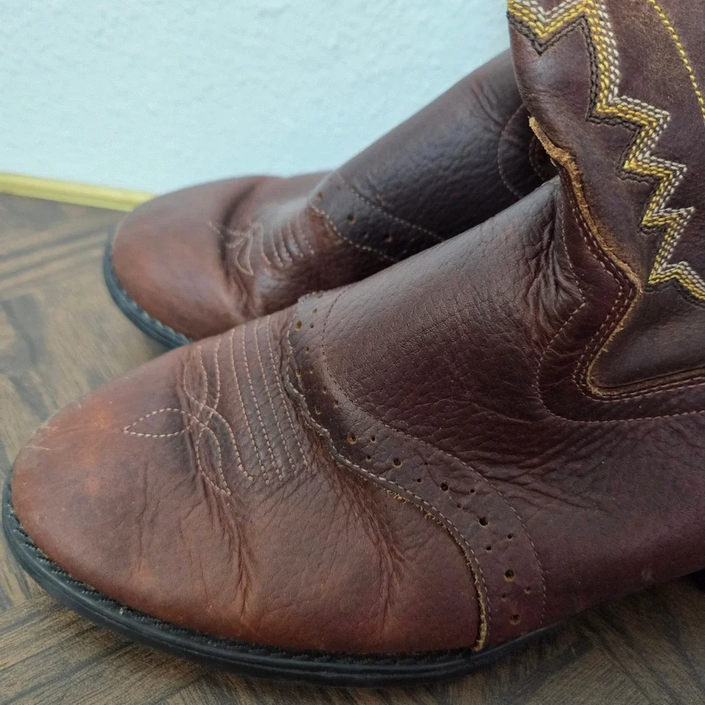 Old West Youth Leather Western Boots Roper‎ Round Toe Size 5